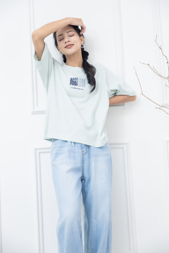 반팔 年代感數字綠T/ 薄荷綠色