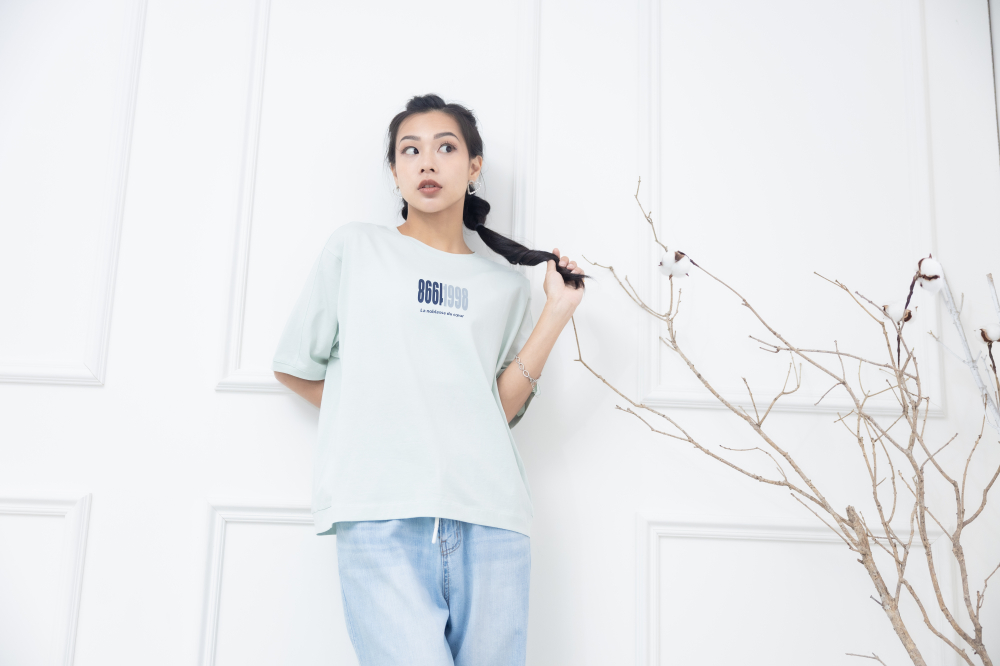 반팔 年代感數字綠T/ 薄荷綠色