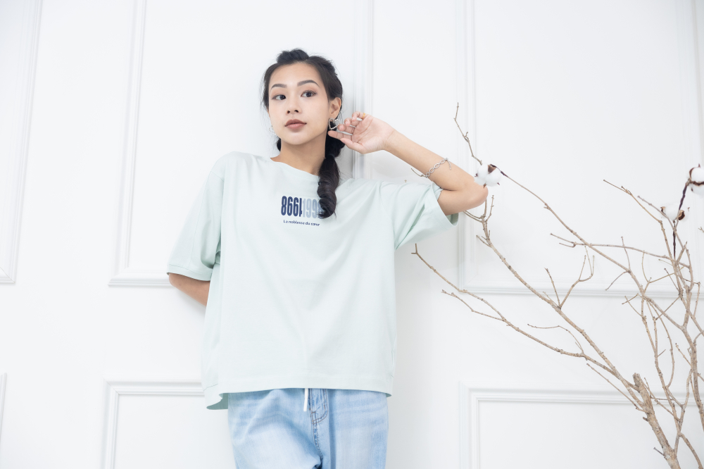 반팔 年代感數字綠T/ 薄荷綠色