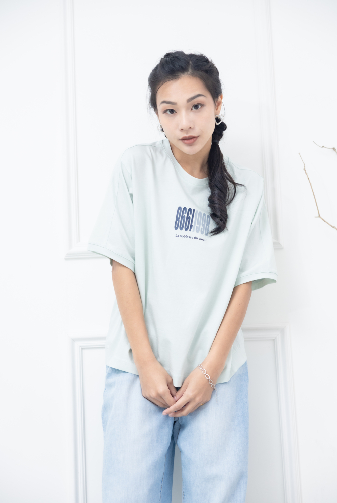 반팔 年代感數字綠T/ 薄荷綠色