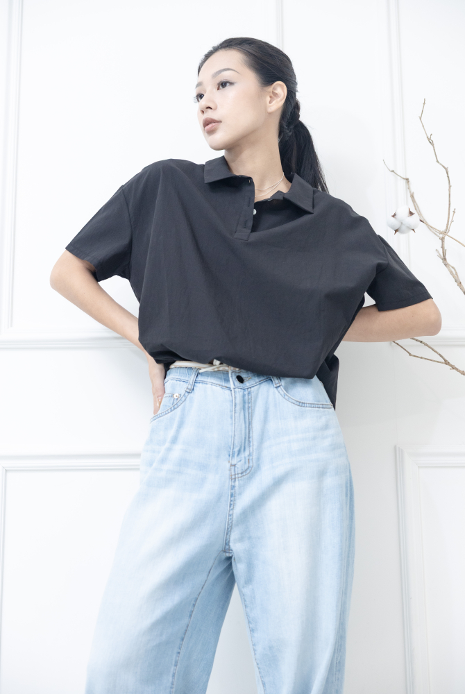 반팔 翻領半開襟衫/ 黑色