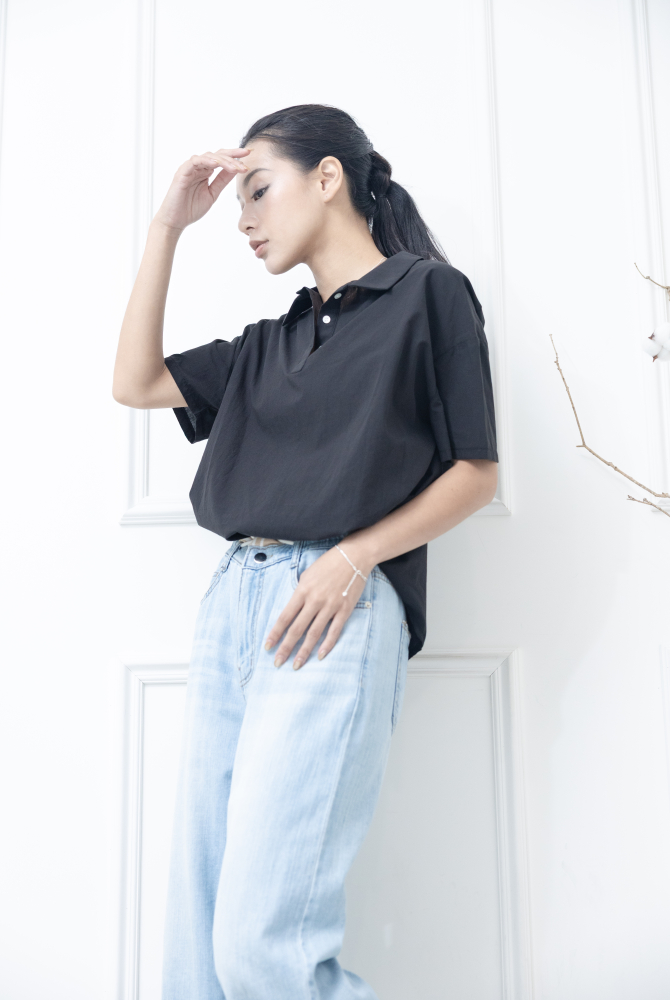 반팔 翻領半開襟衫/ 黑色