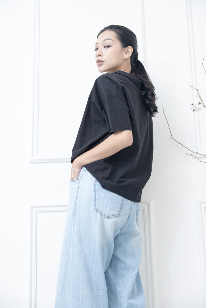 반팔 翻領半開襟衫/ 黑色