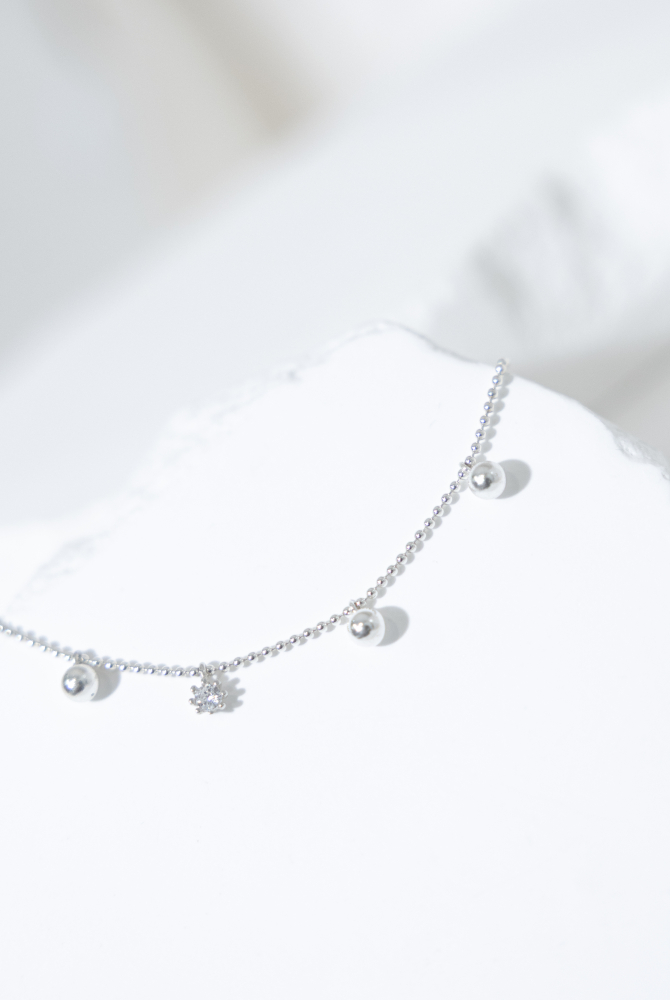 팔찌  圓珠閃鑽墜飾手鍊 / 銀色