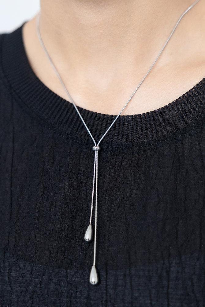 목걸이  可調節水滴項鍊 長項鍊 / 銀色