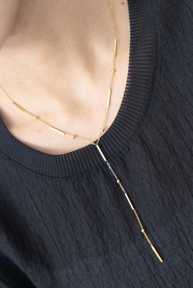 목걸이 金鍊垂墜項鍊 Y字型 金色長條設計 / 金色