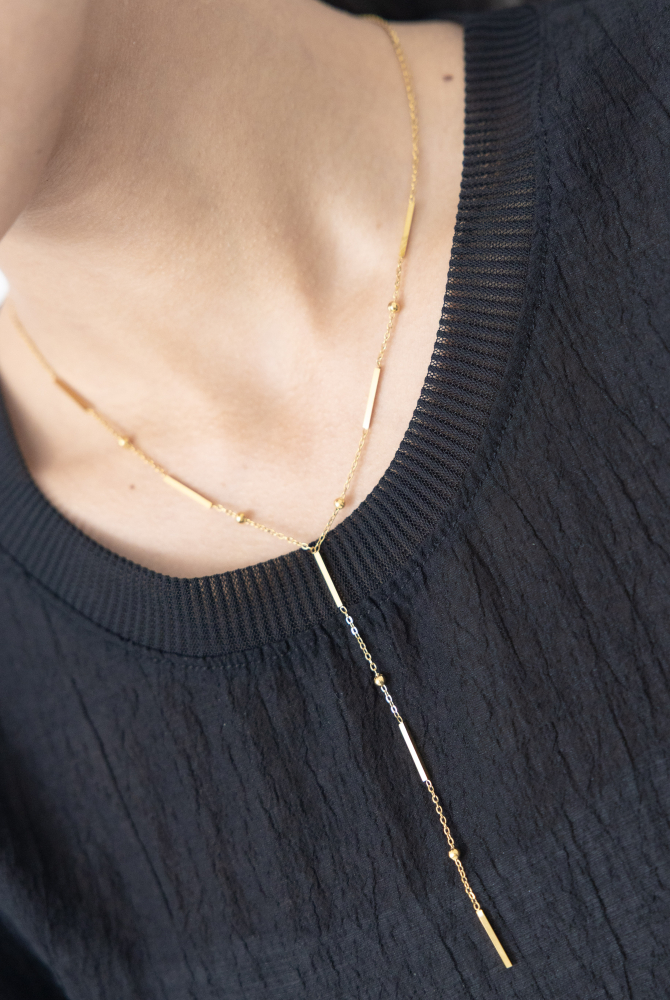 목걸이 金鍊垂墜項鍊 Y字型 金色長條設計 / 金色