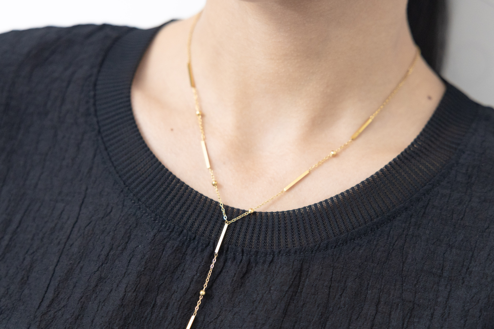 목걸이 金鍊垂墜項鍊 Y字型 金色長條設計 / 金色