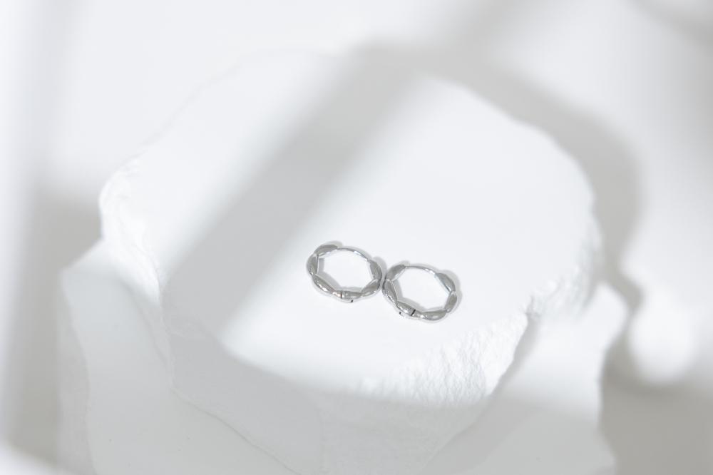 귀걸이 水波圈圈耳環 表面圓潤波紋 / 銀色