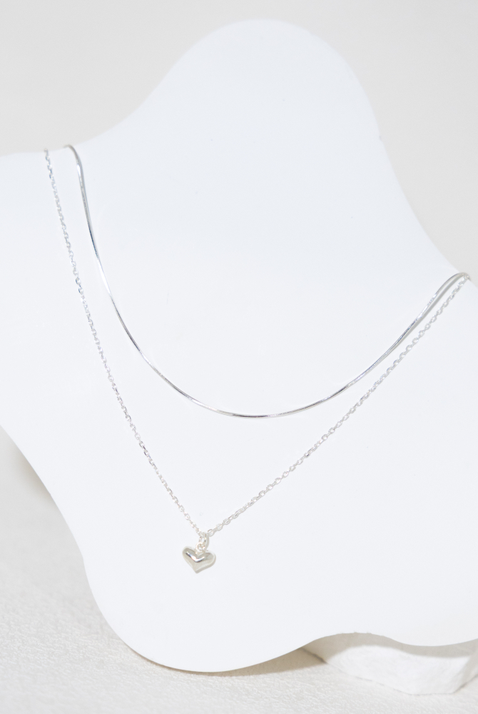목걸이 銀色雙層愛心項鍊 / 銀色