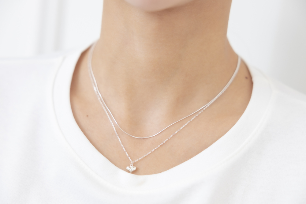 목걸이 銀色雙層愛心項鍊 / 銀色