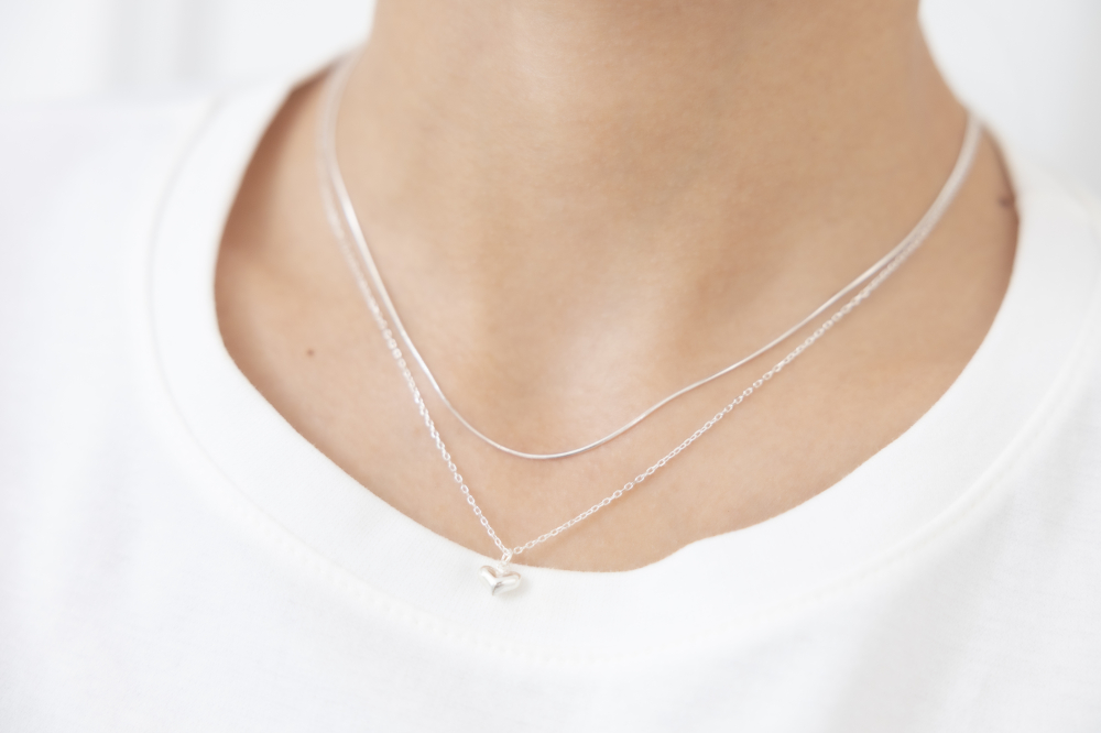 목걸이 銀色雙層愛心項鍊 / 銀色
