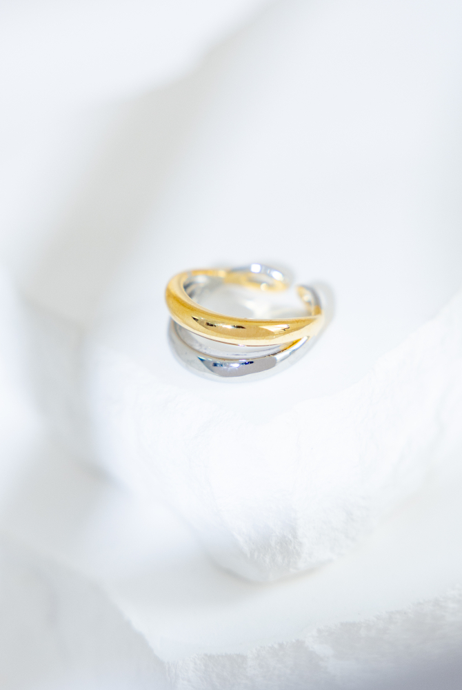 반지 雙層平滑撞色戒 純銀   / 雙色(銀金)