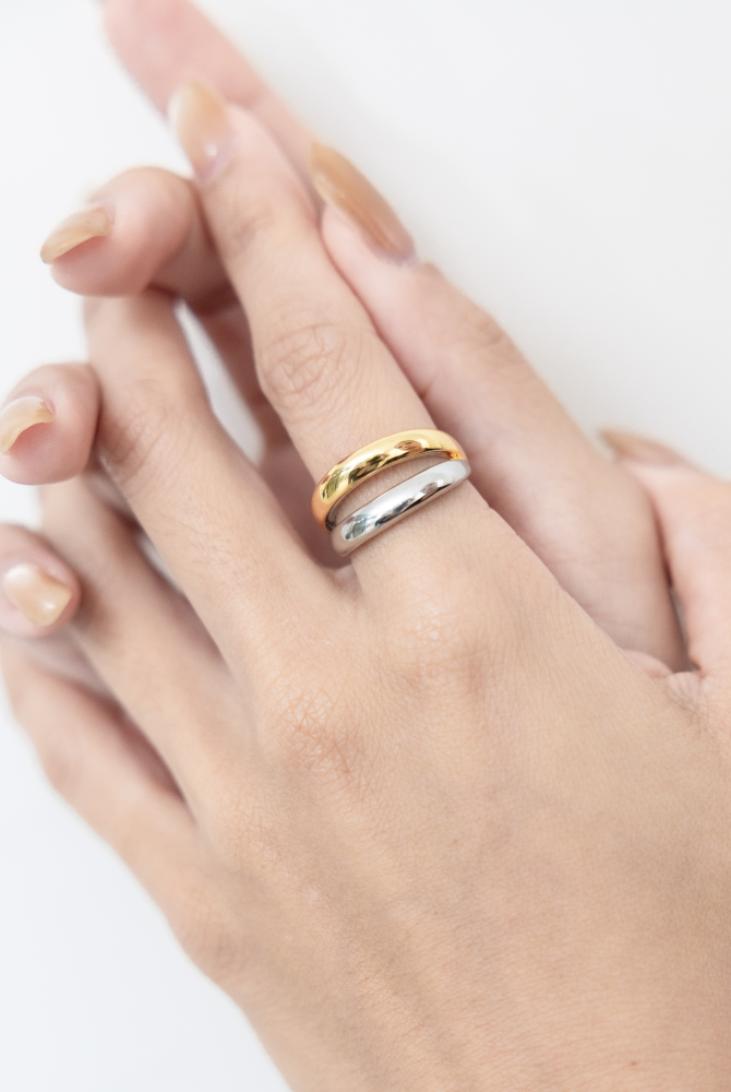 반지 雙層平滑撞色戒 純銀   / 雙色(銀金)