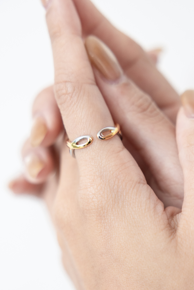 반지 雙層平滑撞色戒 純銀   / 雙色(銀金)