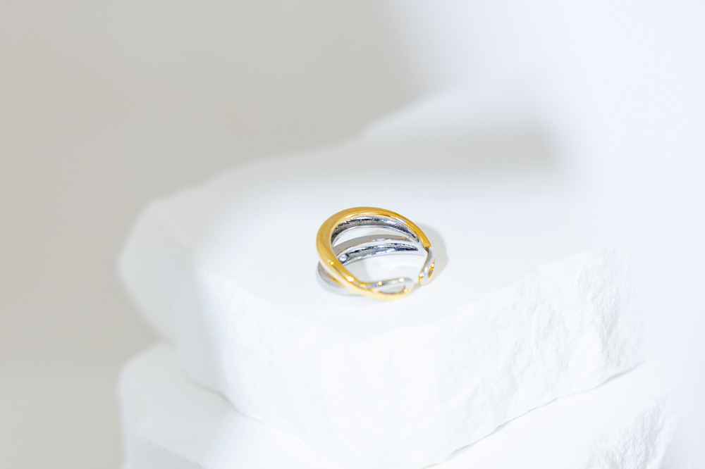 반지 雙層平滑撞色戒 純銀   / 雙色(銀金)