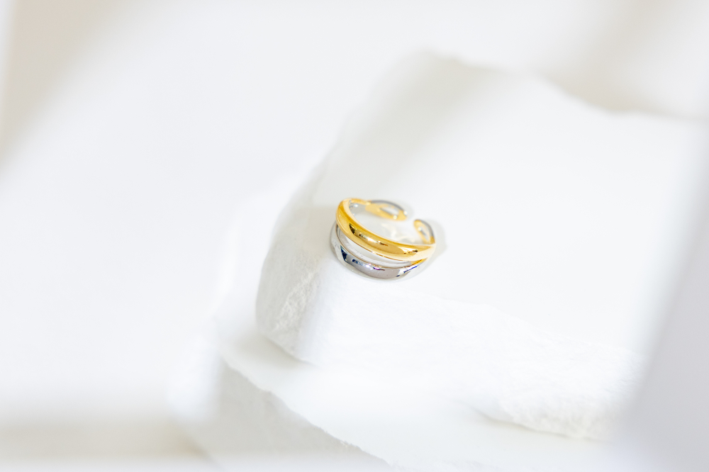 반지 雙層平滑撞色戒 純銀   / 雙色(銀金)