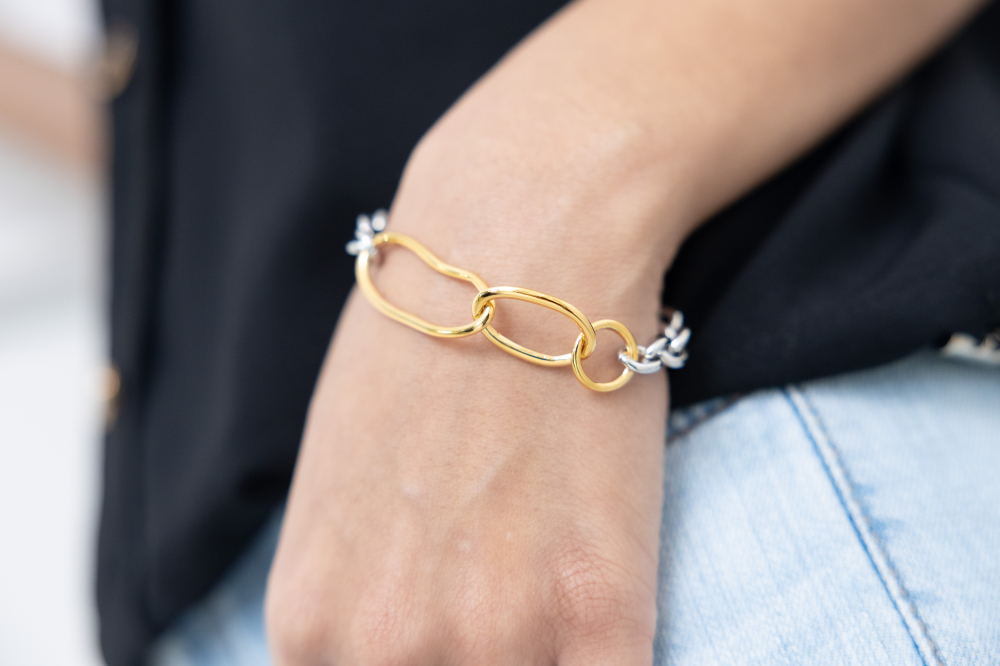 팔찌   金銀拼接鍊條手鍊 OT扣 / 雙色(銀金)