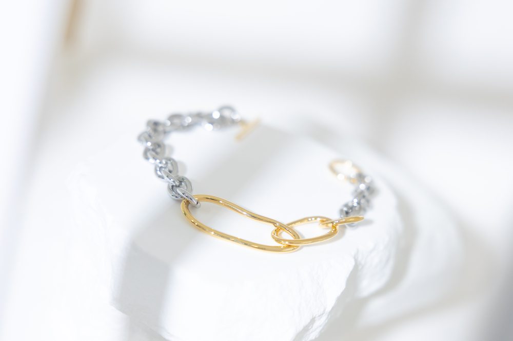 팔찌   金銀拼接鍊條手鍊 OT扣 / 雙色(銀金)