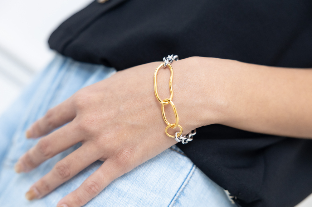 팔찌   金銀拼接鍊條手鍊 OT扣 / 雙色(銀金)