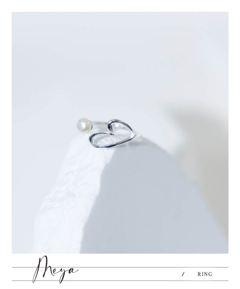 반지   心型珍珠戒 開口式 戒指 / 銀色
