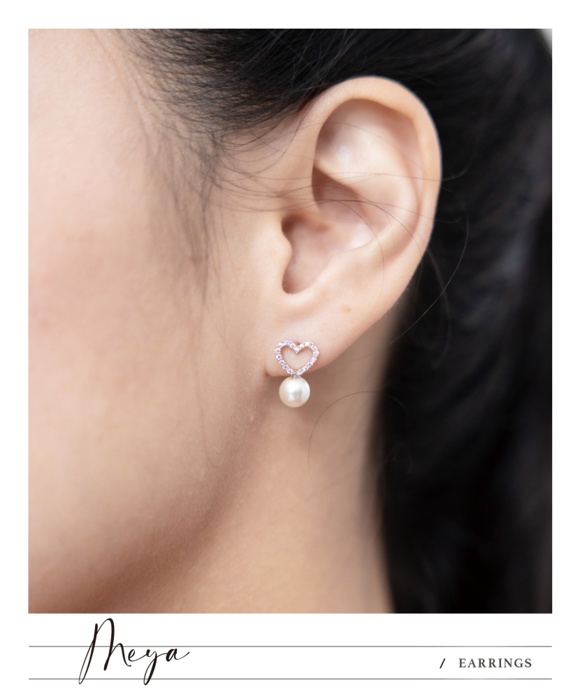 귀걸이 愛心珍珠耳環 / 銀色