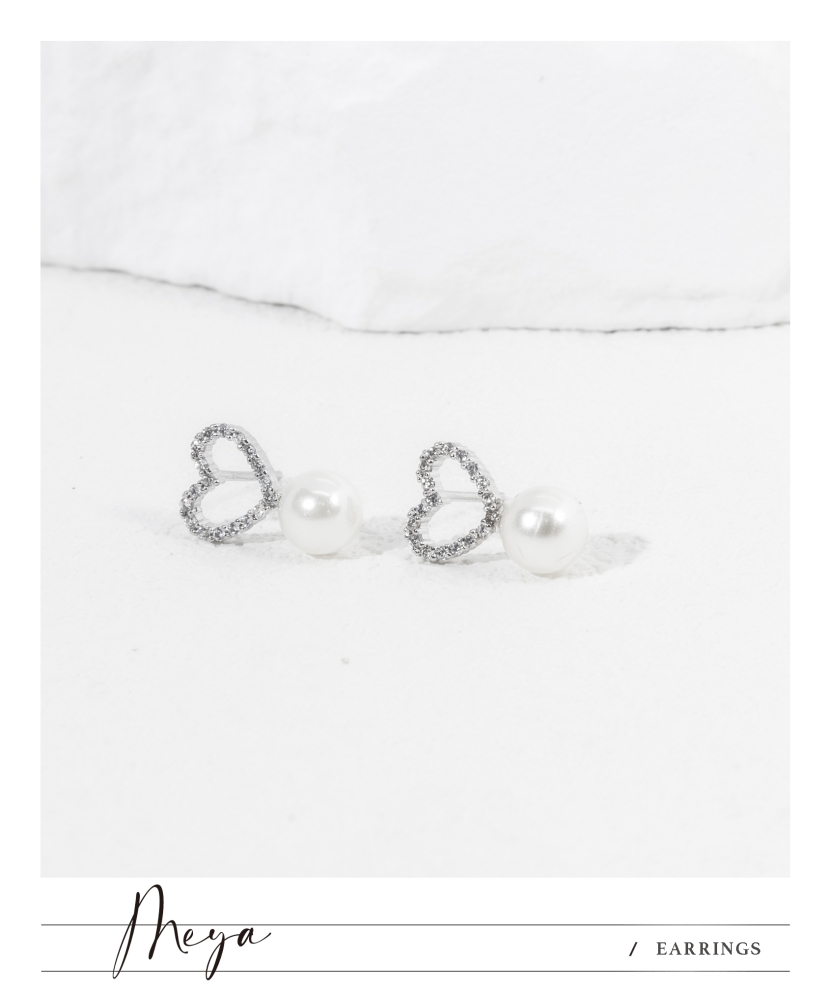 귀걸이 愛心珍珠耳環 / 銀色