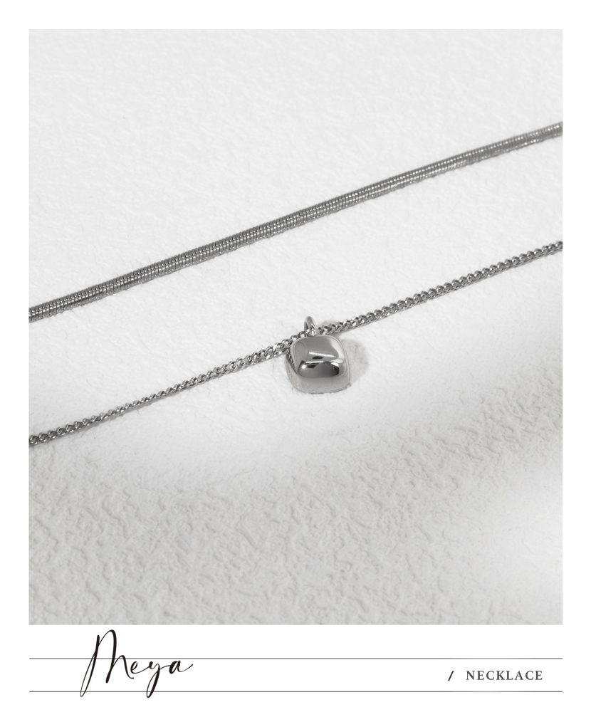 목걸이   雙層空心方晶項鍊   / 銀色