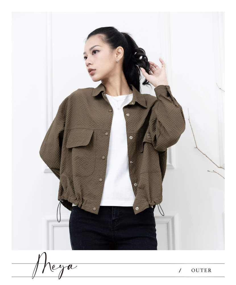 반팔 泡泡布透氣防曬外套 / 棕綠色