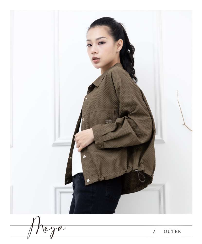 반팔 泡泡布透氣防曬外套 / 棕綠色