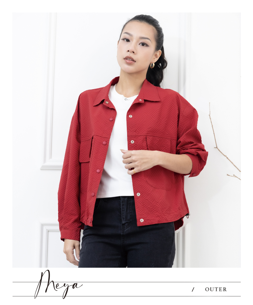 반팔 泡泡布透氣防曬外套 / 紅色