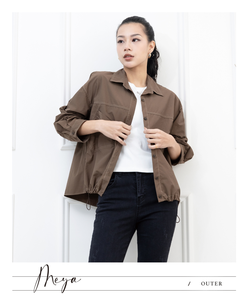 반팔 反車線立領罩衫  / 駝棕色