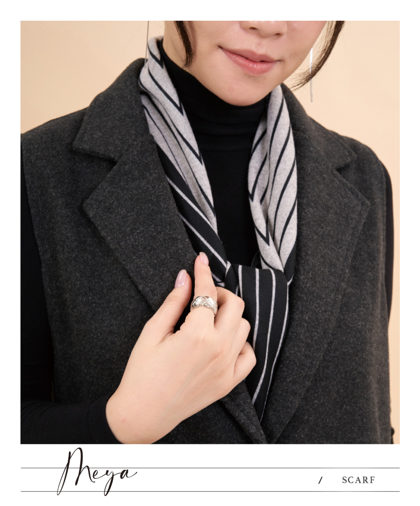 菱形線條 三角巾／灰黑色