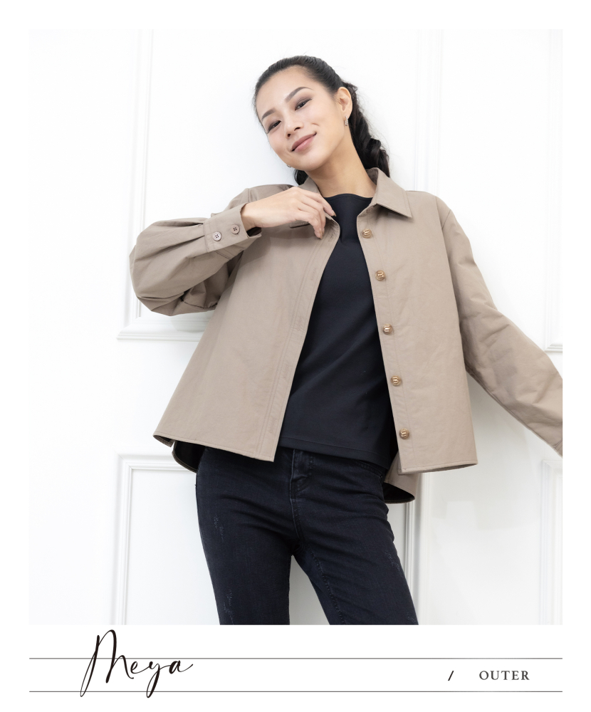 硬挺版型襯衫外套 無口袋 / 灰棕色