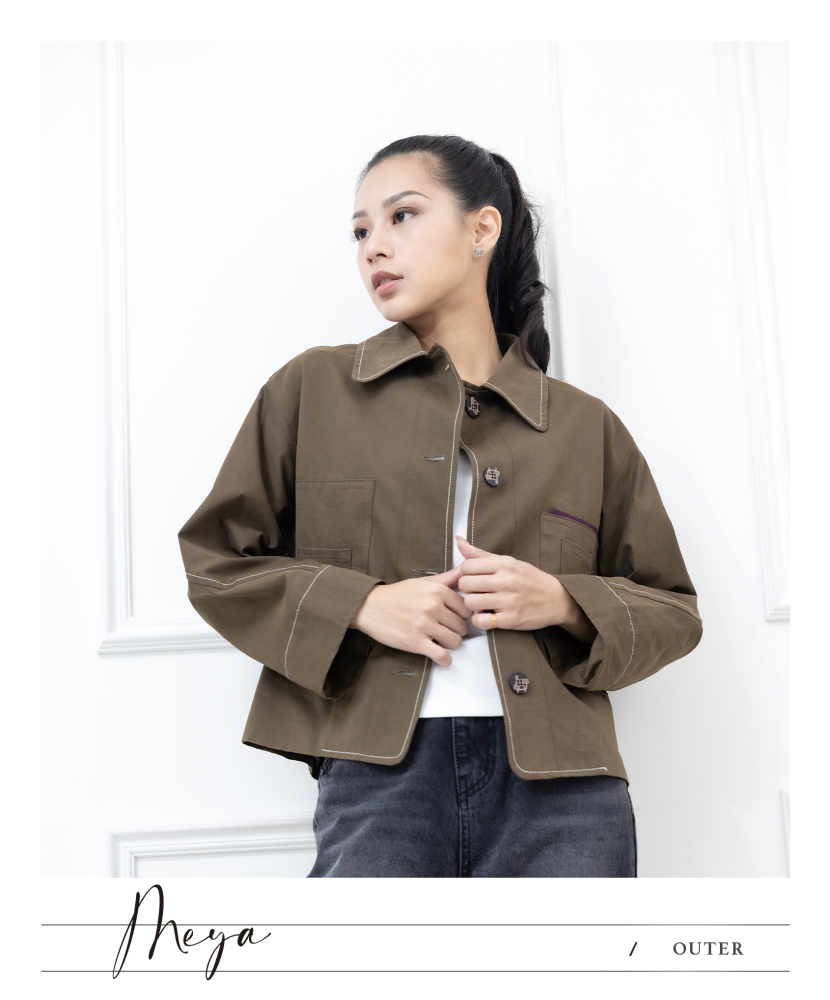 反車線工裝設計感襯衫外套  / 卡其綠色