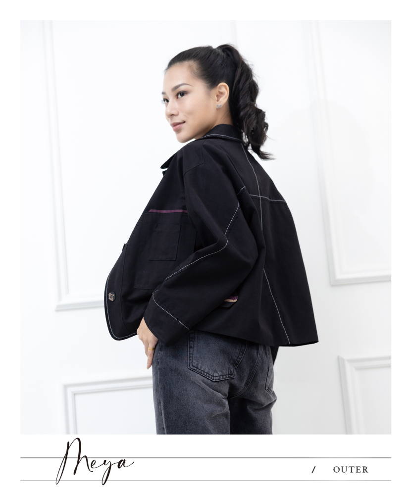 反車線工裝設計感襯衫外套 / 黑色