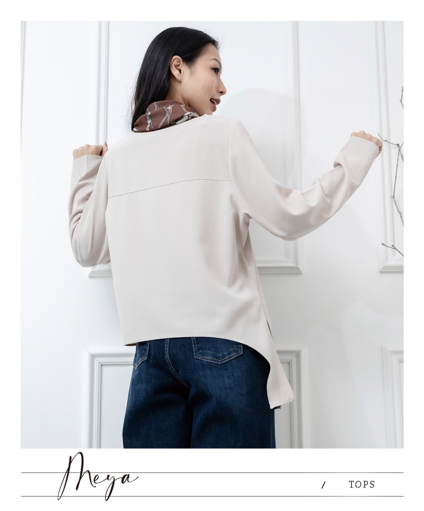 簡約下擺綁帶裝飾長袖上衣 / 杏色