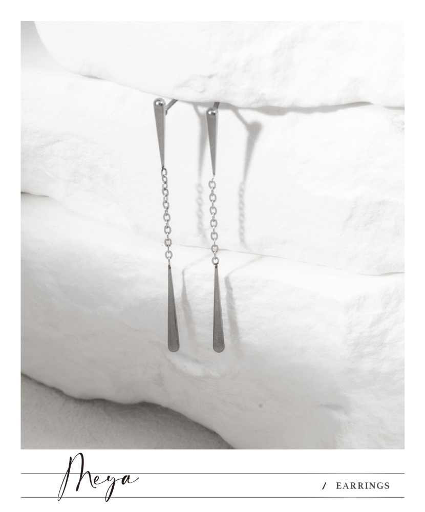 細水滴短鏈相連 垂墜式耳環/銀色