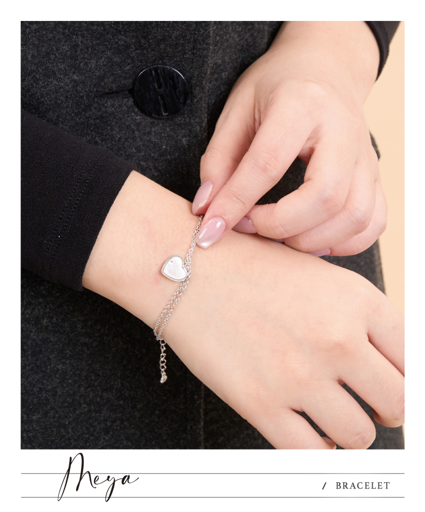 雙層小豆鏈 鑰匙、愛心墜飾 手鍊／銀色