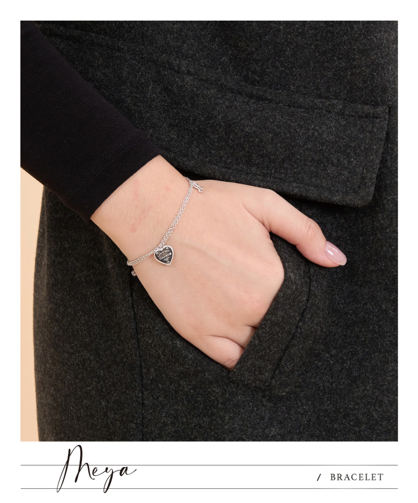 雙層小豆鏈 鑰匙、愛心墜飾 手鍊／銀色
