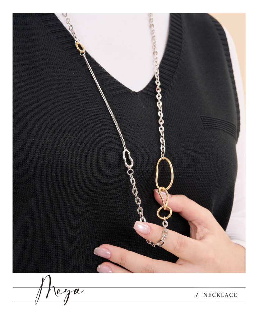 金色圈圈 粗小豆鏈 無扣式項鍊／銀色
