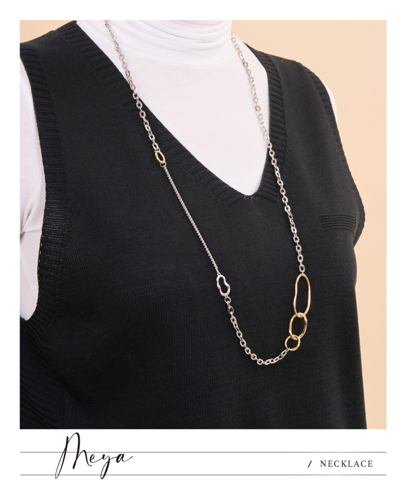 金色圈圈 粗小豆鏈 無扣式項鍊／銀色