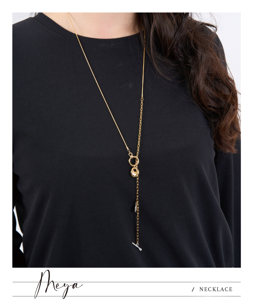 墜銀色金色小石 OT扣 細蛇鏈 項鍊/金色