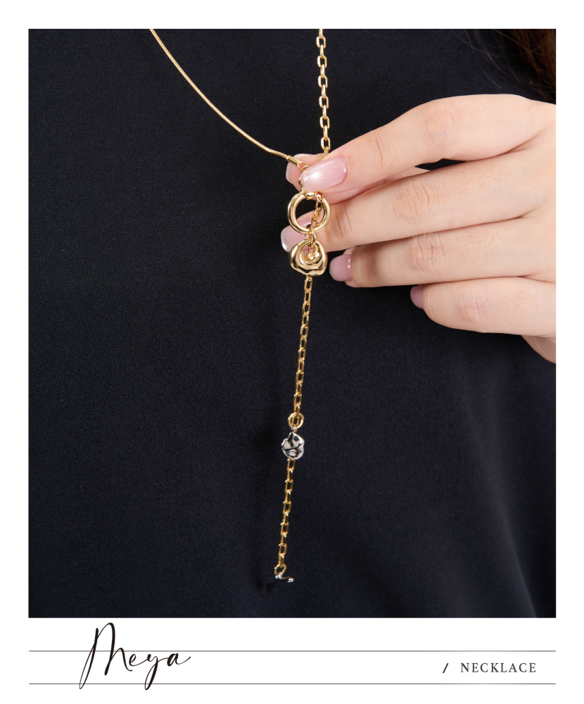 墜銀色金色小石 OT扣 細蛇鏈 項鍊/金色