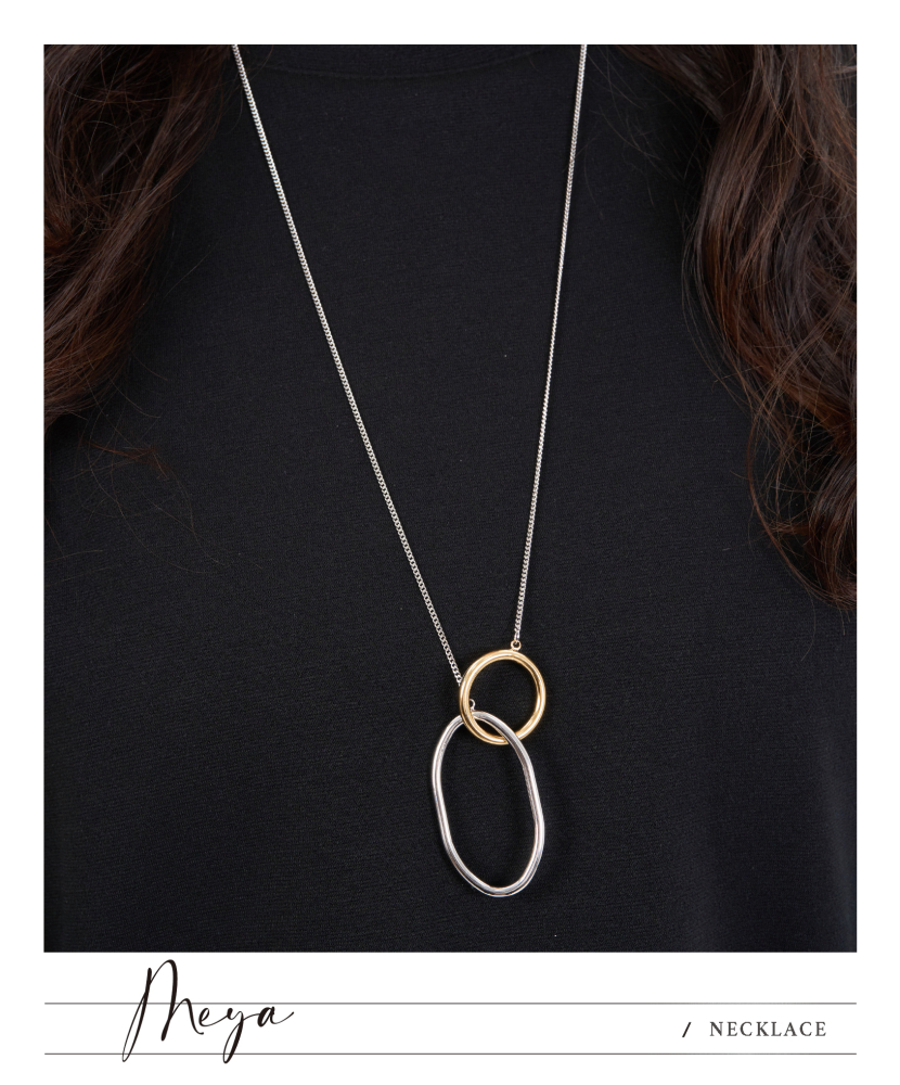 橢圓長圈圈扣金色正圓圈 喜平鏈 項鍊／銀色