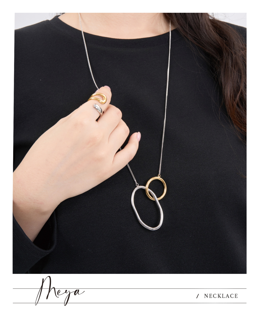 橢圓長圈圈扣金色正圓圈 喜平鏈 項鍊／銀色