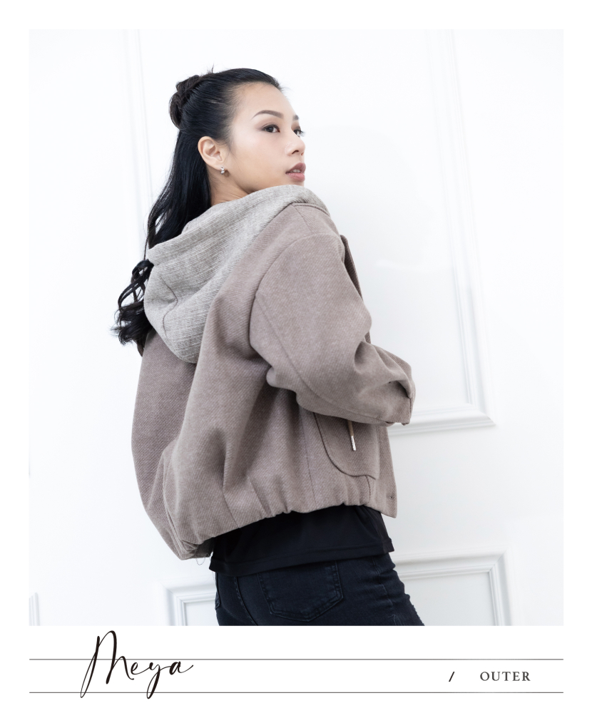 重磅羊毛連帽外套(帽可拆) / 棕色