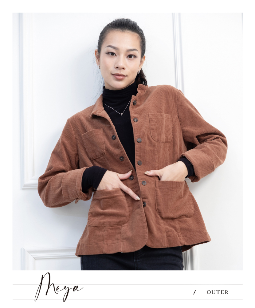 燈芯絨合身襯衫 / 棕橘色