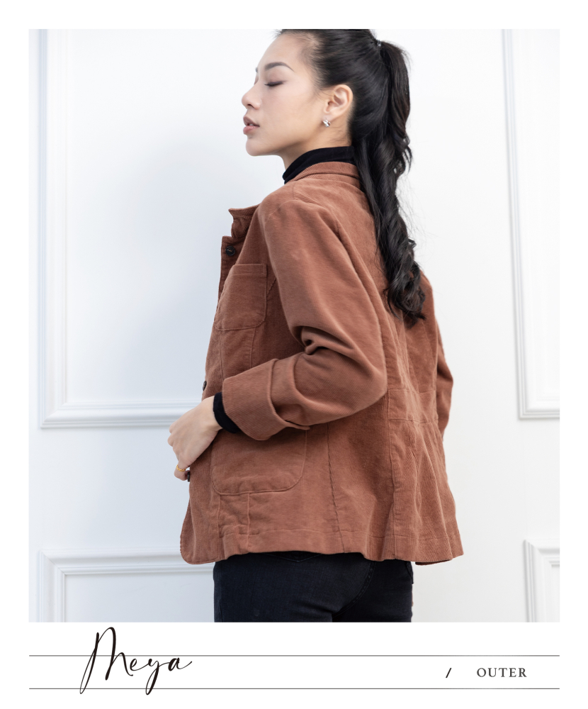 燈芯絨合身襯衫 / 棕橘色