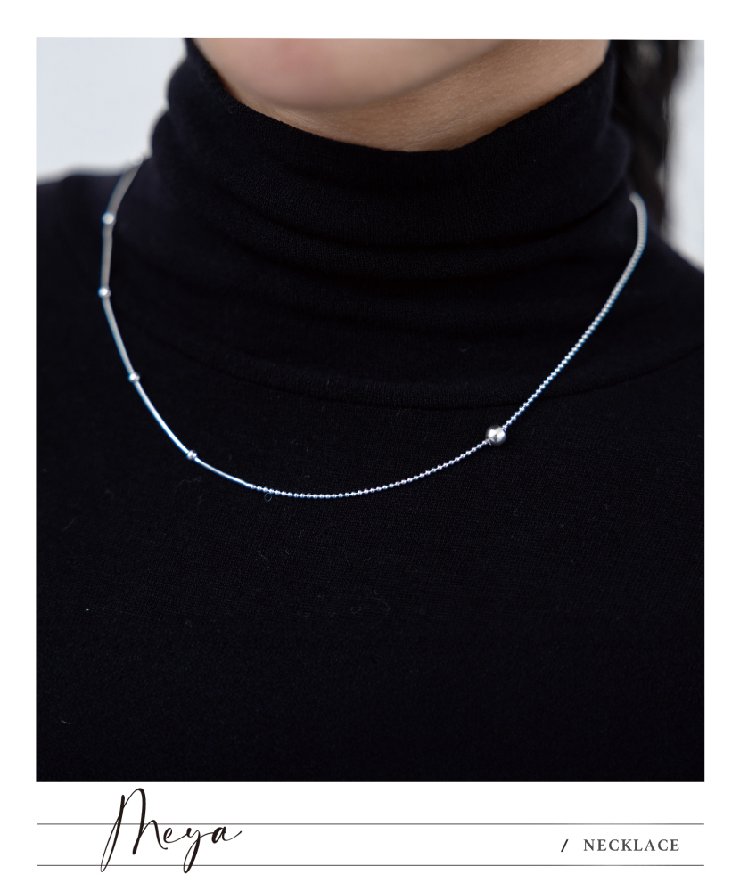 小圓珠鍊拼長間隔圓珠鍊 項鍊／銀色